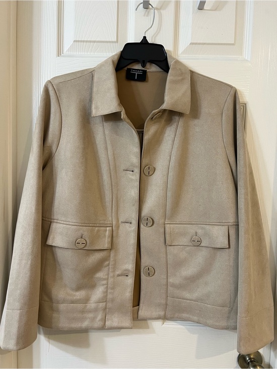 Tahari Jackets & Blazers - Tahari Taupe Button-Front Suede-Effect Jacket